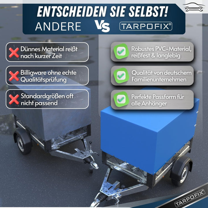 Tarpofix® Anhänger Hochplane 210x115x110 cm inkl Planenseil - ECHTES PVC PLANENMATERIAL - Randverstä