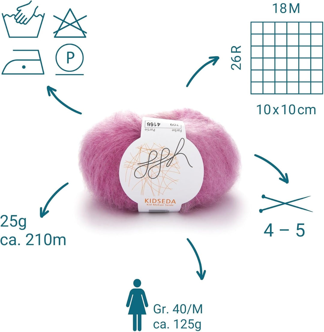 ggh Kidseda Box - 6 Knäuel - Mohairwolle mit Seide zum Stricken - Farbe 209 - Rosameliert, 209 - Ros
