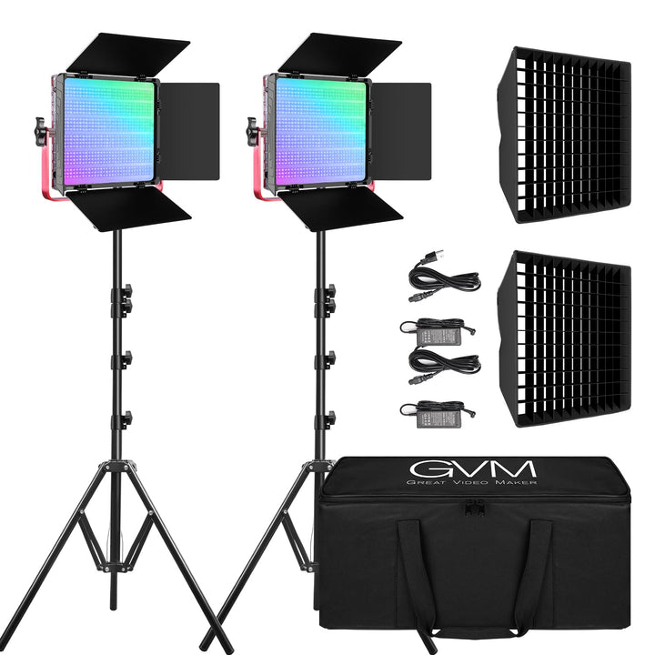 GVM 1200D RGB Videoleuchte Panel mit Lichtstativ, 2er Pack 50W LED Studiolicht Fotografie Licht mit