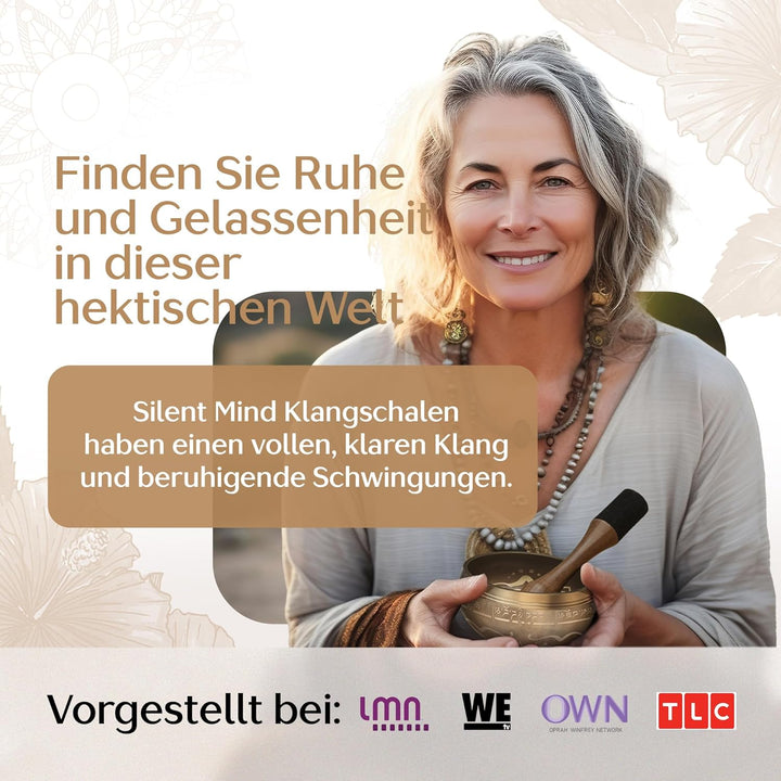 Silent Mind Klangschale Ø10cm Bronze – Handgefertigtes Komplett-Set mit Kissen und Klöppel, für Anfä
