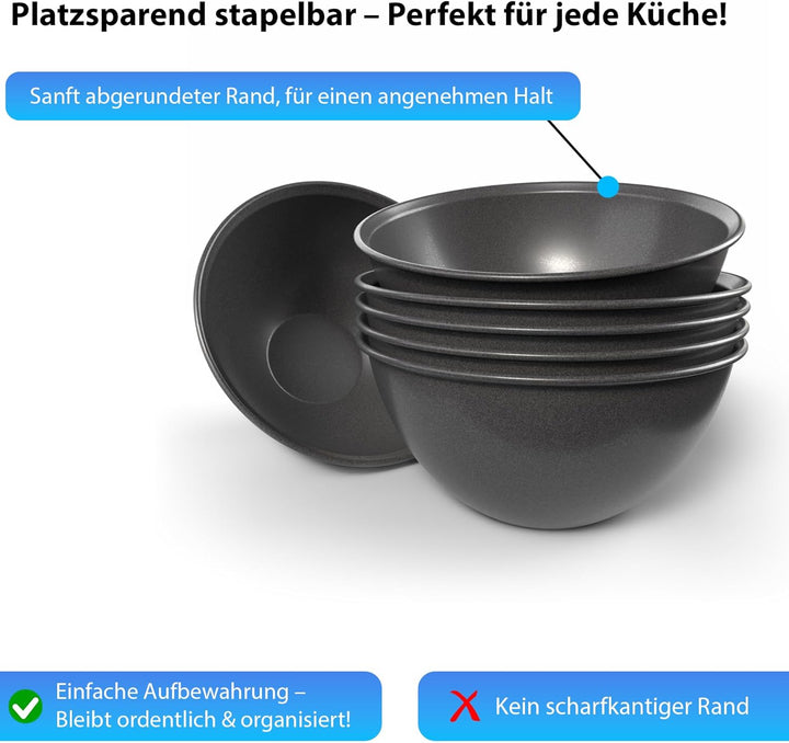 BigDean Müslischalen 6 Stück bruchfest 700ml in elegantem schwarz Lieblingsschalen