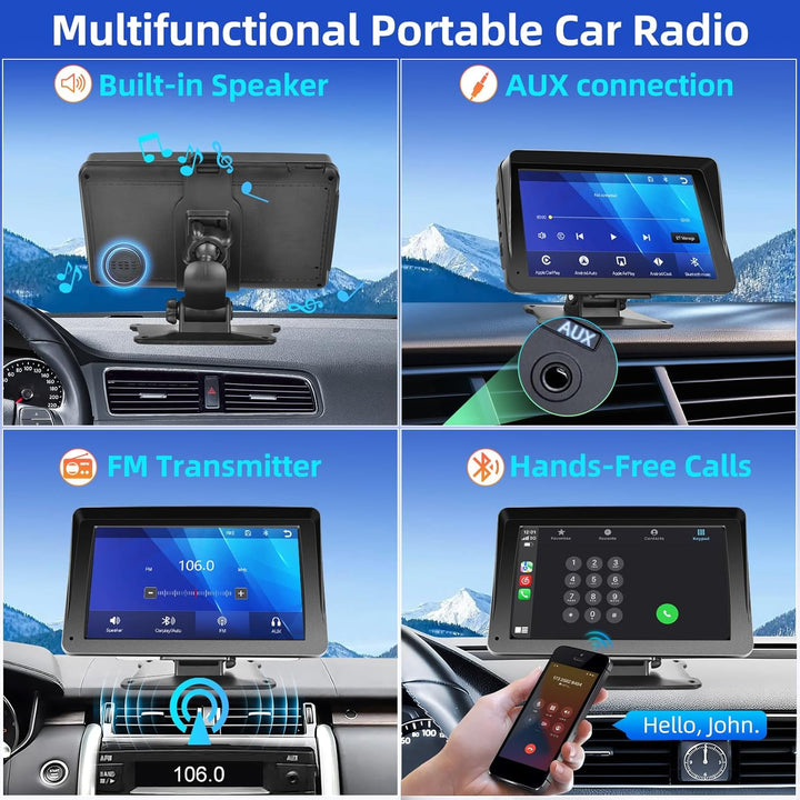 Podofo Wireless Apple Carplay Android Auto Autoradio Tragbares mit 7 Zoll HD Touchscreen Auto Stereo