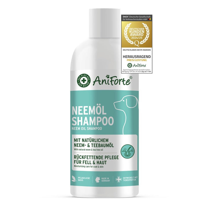 AniForte Neemöl Shampoo für Hunde 500ml - Hundeshampoo gegen Juckreiz, Milben, Flöhe, Zecken, Hautfr