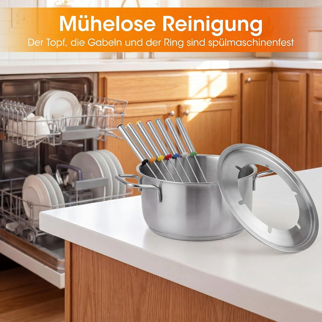 COSTWAY Elektrisches Fondue Set, 1200W Fondueset mit abnehmbarem 3L Edelstahltopf, 6 farblich markie