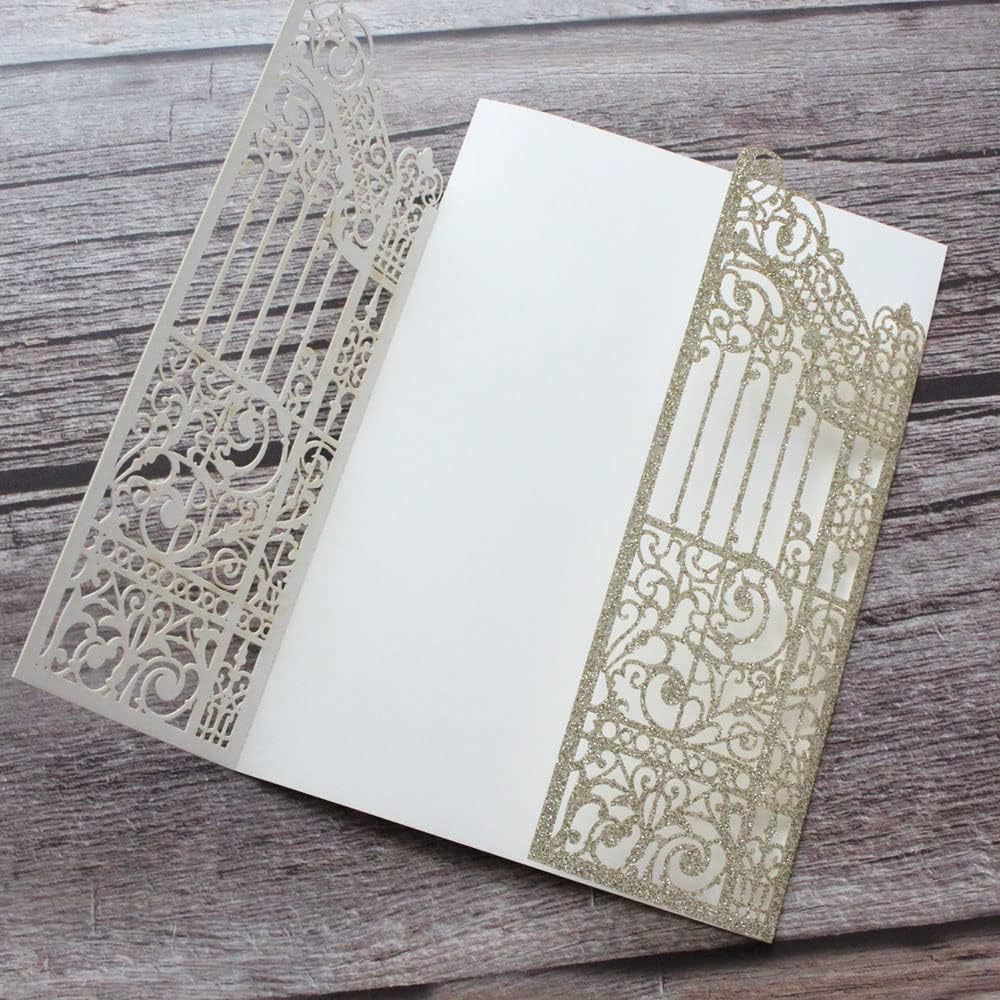 Goldene Hochzeitseinladungen funkelnde Gate Laser Design für Hochzeit Verlobung Meerjungfrau 25 Sets