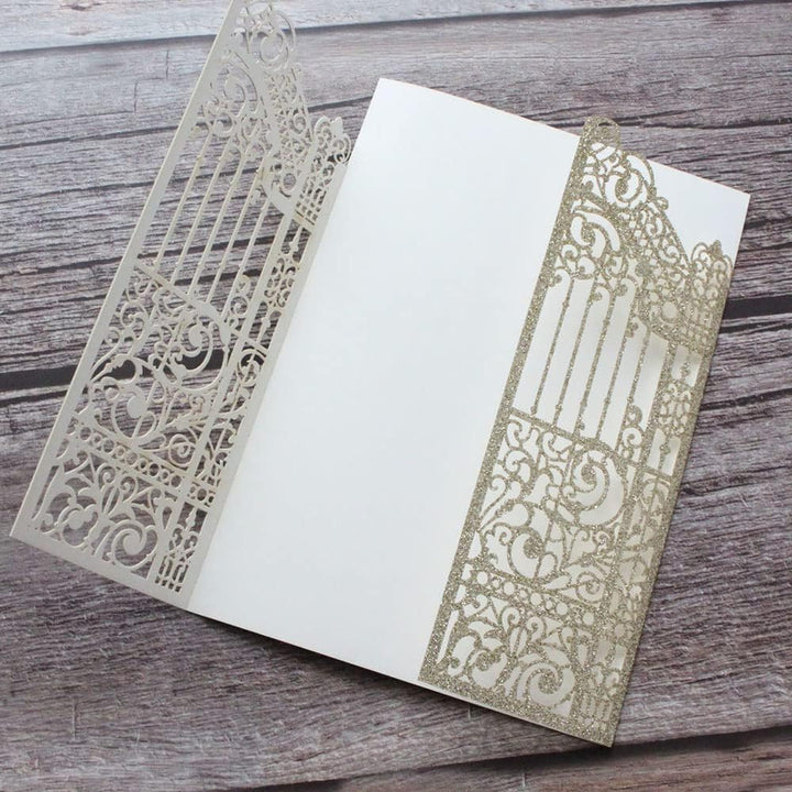 Goldene Hochzeitseinladungen funkelnde Gate Laser Design für Hochzeit Verlobung Meerjungfrau 25 Sets