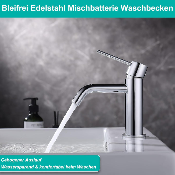 Friota Mischbatterie Wasserhahn Badezimmer Chrom, Anti Rost Bleifrei Armatur Waschbecken Silber mit