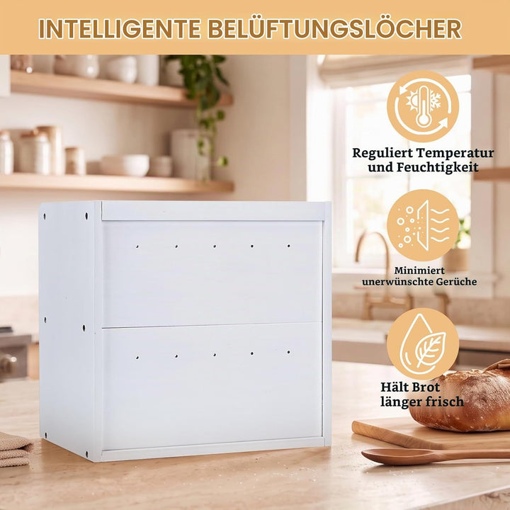 Brotkasten Holz, 2 Etagen Gross Brotbox mit Belüftungsloch, Längere Frische &amp; Einfache Pflege, Küche