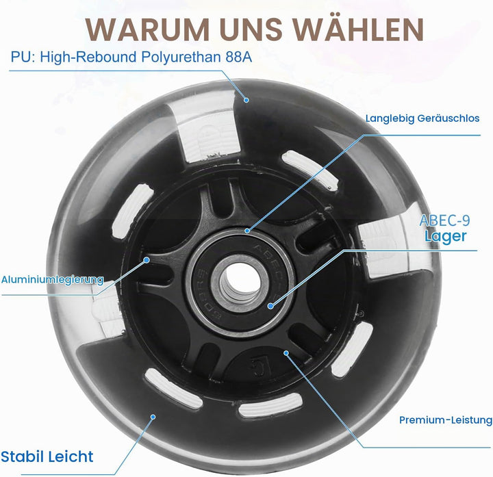 DBREAKS Leuchtende Stunt Scooter Rollen, 4 Stück LED-Lichtrollen, 80mm+120mm Led Scooter Ersatzräder