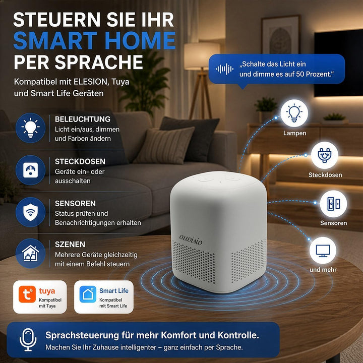 auvisio Smarthome Lautsprecher: KI-Sprachassistent mit ChatGPT,360° Sprachausgabe, Smarthome-Steueru