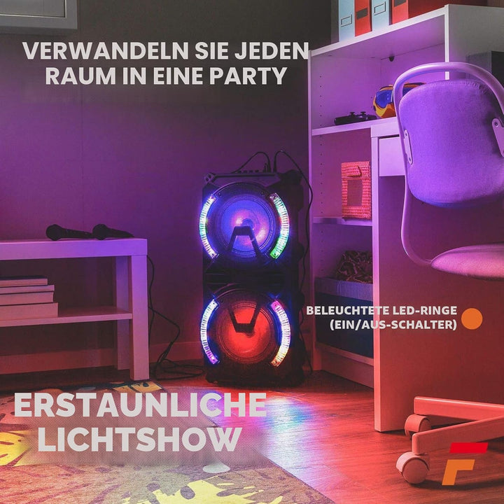 Fenton LIVE280 - Karaoke Anlage - LED Partybox Bluetooth, Musikbox Gross, Akku Integriert, 900 Watt