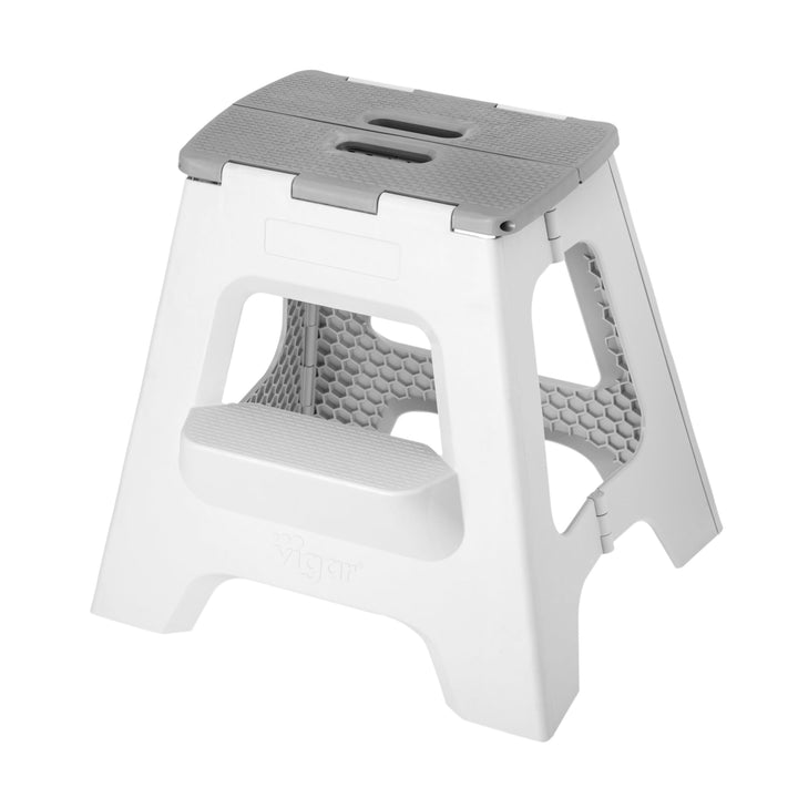 Vigar Compact zweistufiger Tritthocker klappbar 40 cm mit Griffen, Grau, 43x39x40 Grau 40 cm | doppi