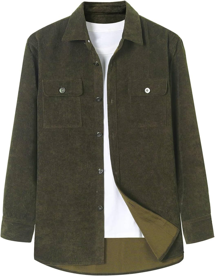 Herren Hemd Cord Langarm Freizeithemd Männer Jacke Regular Fit Button Up Hemdjacke Mit Klappentasche