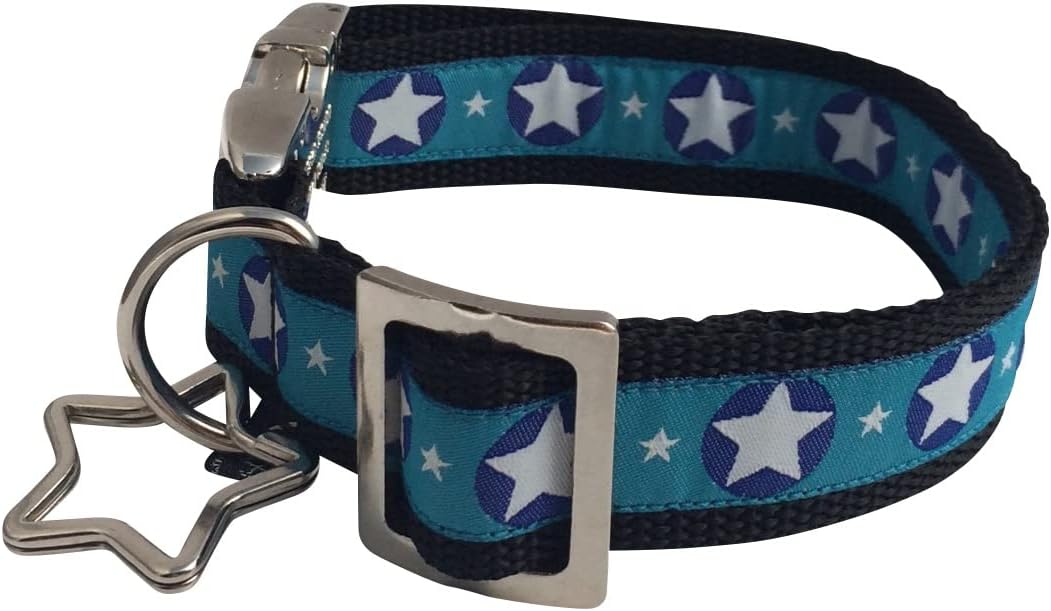 Jimmy und Katz Hundehalsband Sterne türkis Kringel 35-58cm x 2,5cm Blau, Blau