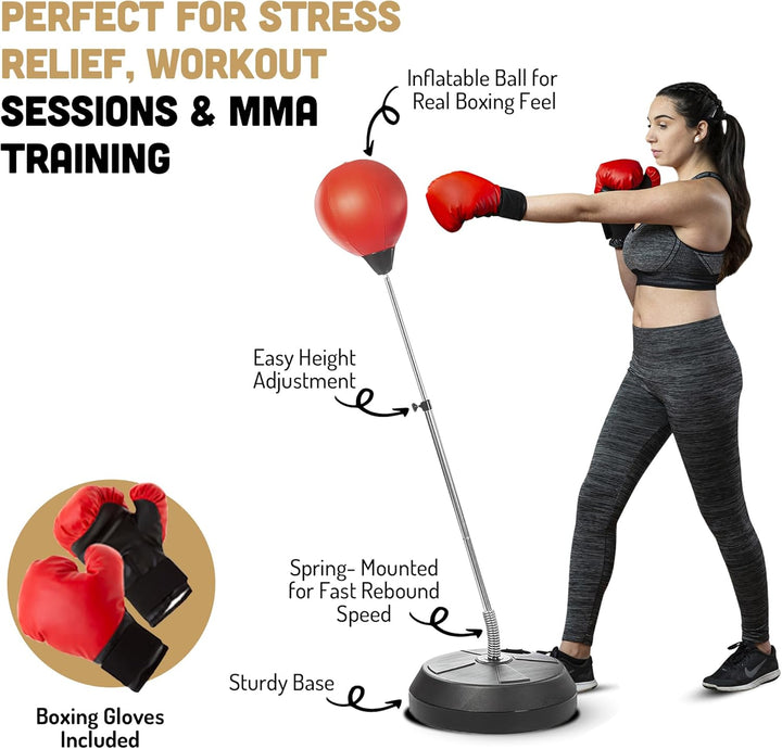 Punching Bag with Stand, Boxing Bag for Teens & Adults - Height Adjustable - Speed Bag for Training,