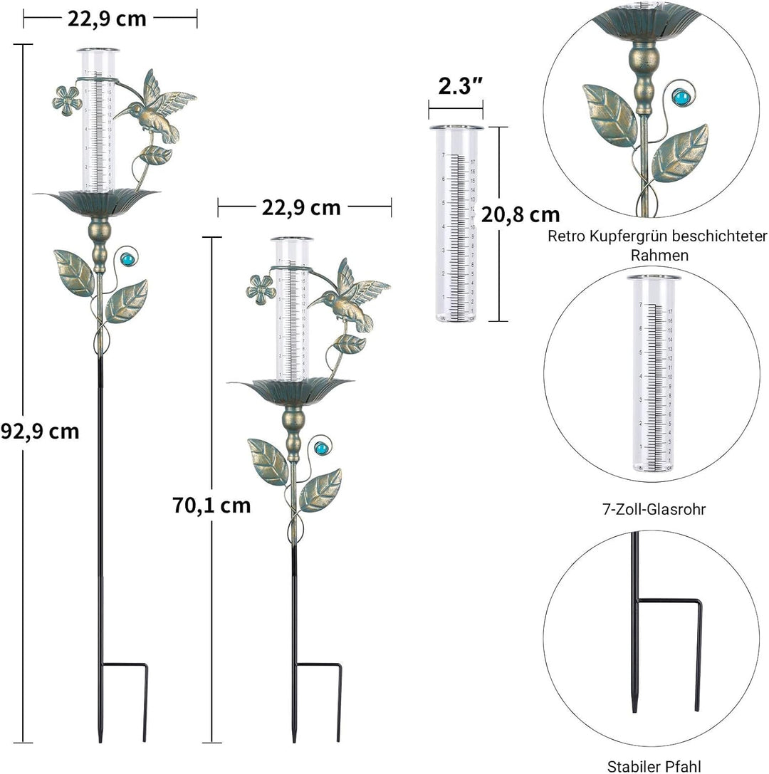 pearlstar Kolibri Regenmesser für Garten, Niederschlagsmesser Garten mit Glaszylinder, Regenmesser F