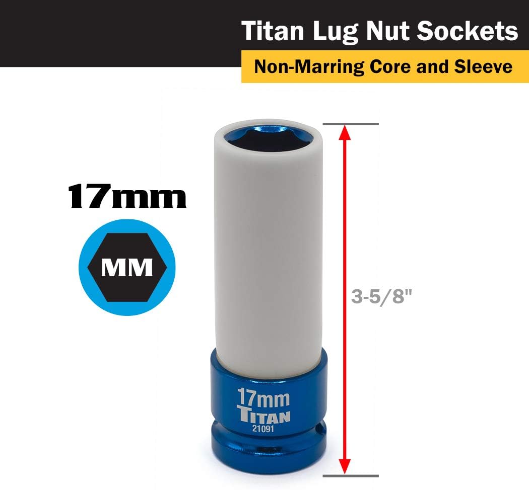 Titan 21183 Steckschlüssel-Set, 1,27 cm (1/2 Zoll), nicht beschädigend, inkl. 17 mm, 19 mm und 21 mm