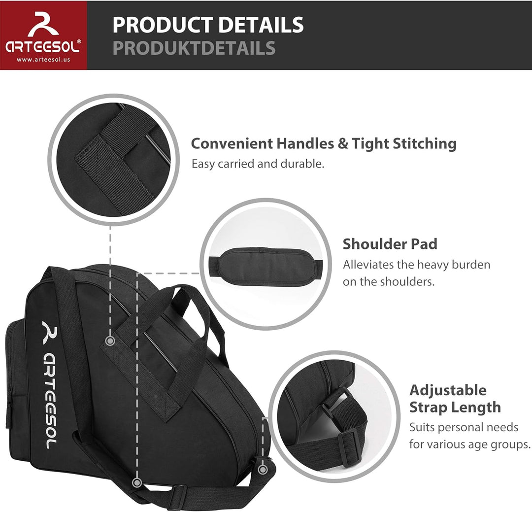 Rollschuhe Tasche, Inliner Tasche, Schlittschuhe Tasche, Skatertasche für Kinder/Erwachsene Schwarz,