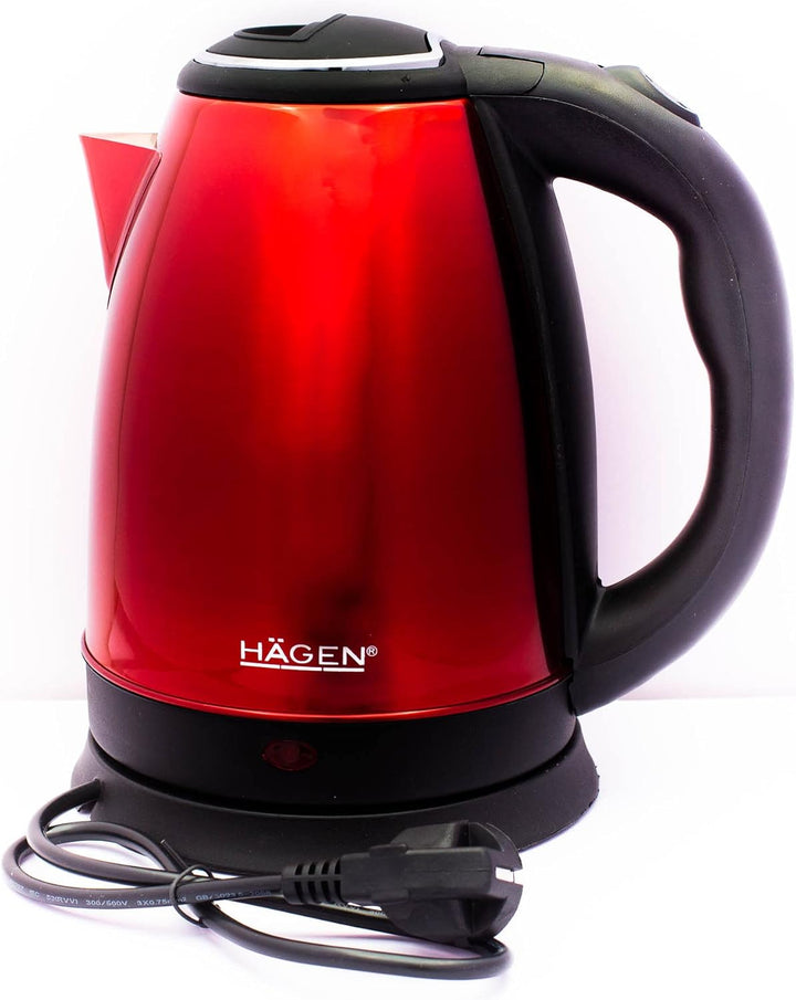 Hagen - Edelstahl -Elektrischer- Kabelloser Wasserkocher -1.8L HAGEN HA5525-RED-Rot, Red