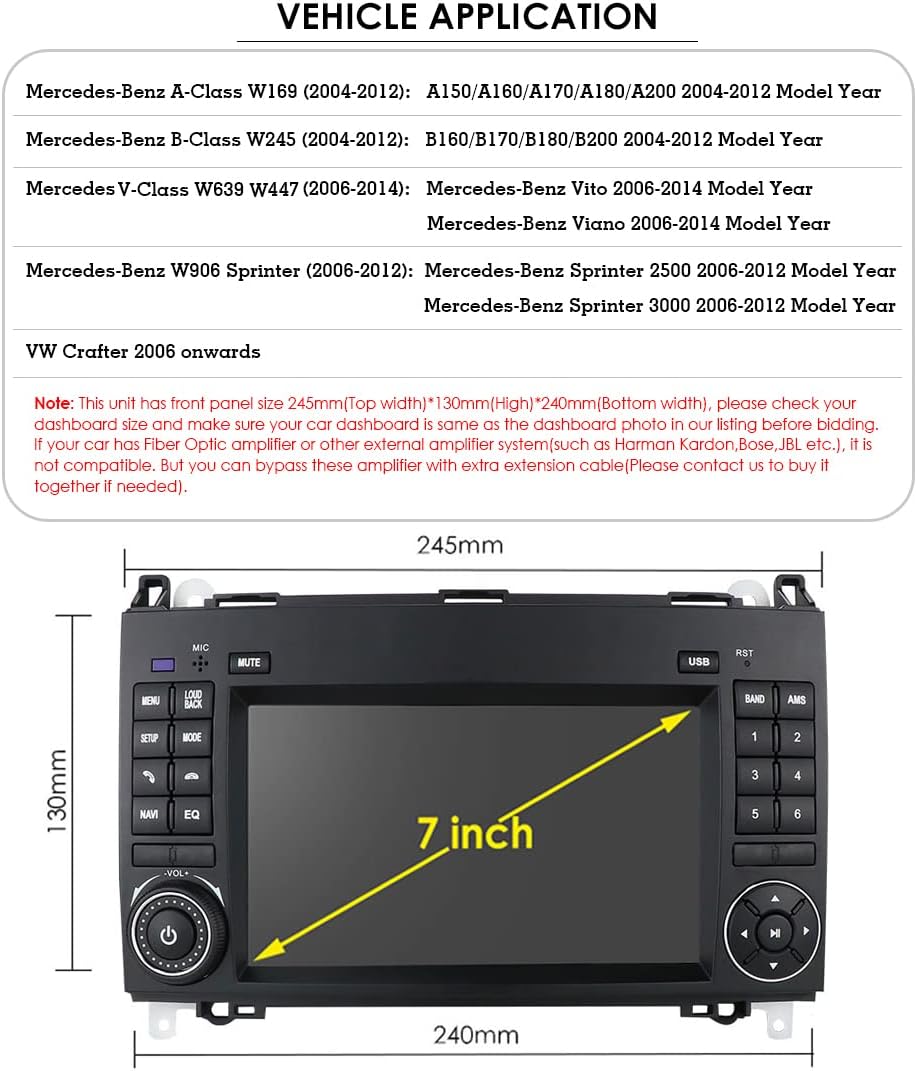 7 Zoll Android Autoradio,GPS Navi mit Bluetooth/FM/RDS/DAB+/WiFi für Mercedes-Benz W169/A150/A160/ A