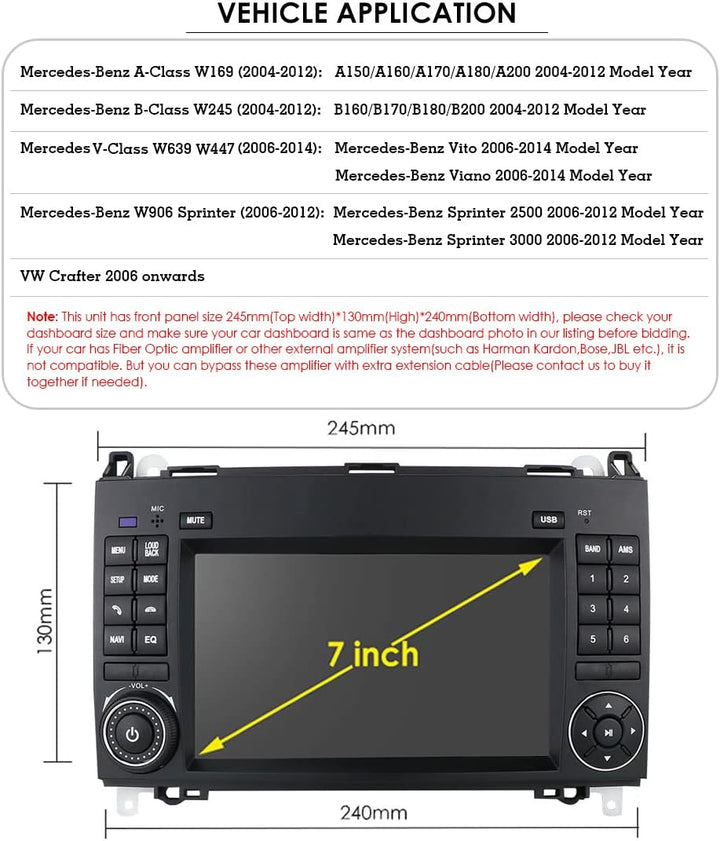 7 Zoll Android Autoradio,GPS Navi mit Bluetooth/FM/RDS/DAB+/WiFi für Mercedes-Benz W169/A150/A160/ A