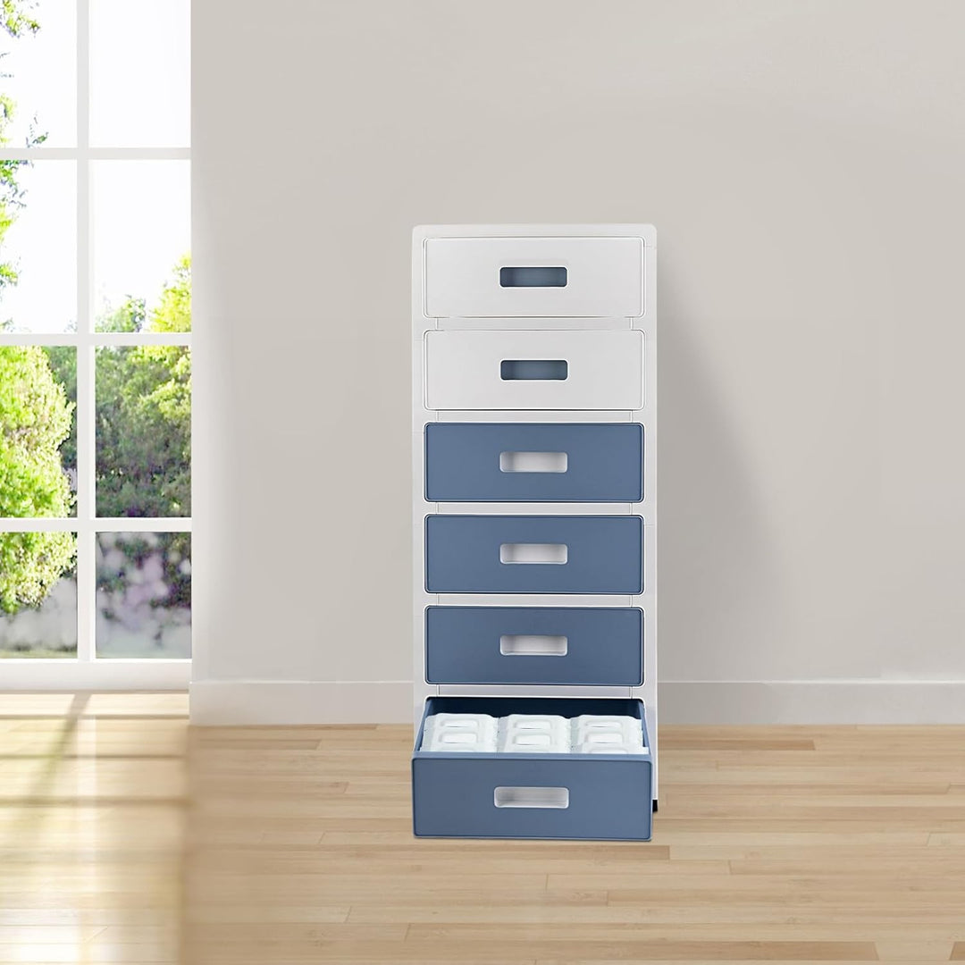 Schubladenschrank 6 Schubladen 35cm Breite｜Plastik Aufbewahrungsbox mit Rollen &amp; Griffen｜Stapelbarer