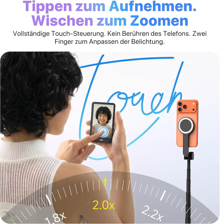 SYNCO XView Handy Selfie Monitor mit Touchscreen für iPhone 7-17 & Samsung, Magnetischer Smartphone