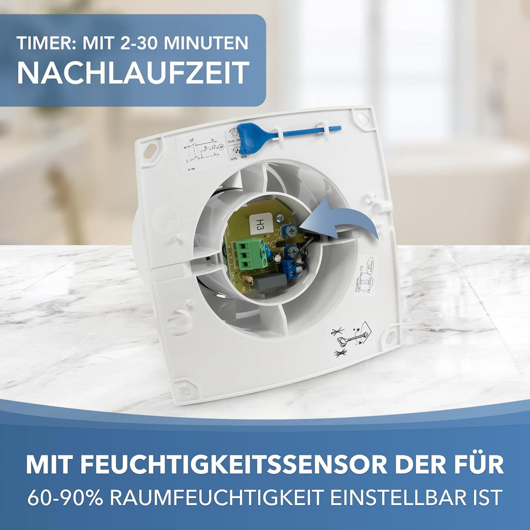 Albatros Badlüfter 100mm mit Feuchtigkeitssensor und Timer - Extra Leise und Leistungsstark - Innova