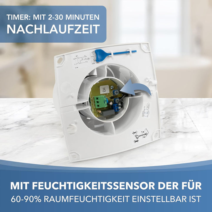 Albatros Badlüfter 100mm mit Feuchtigkeitssensor und Timer - Extra Leise und Leistungsstark - Innova
