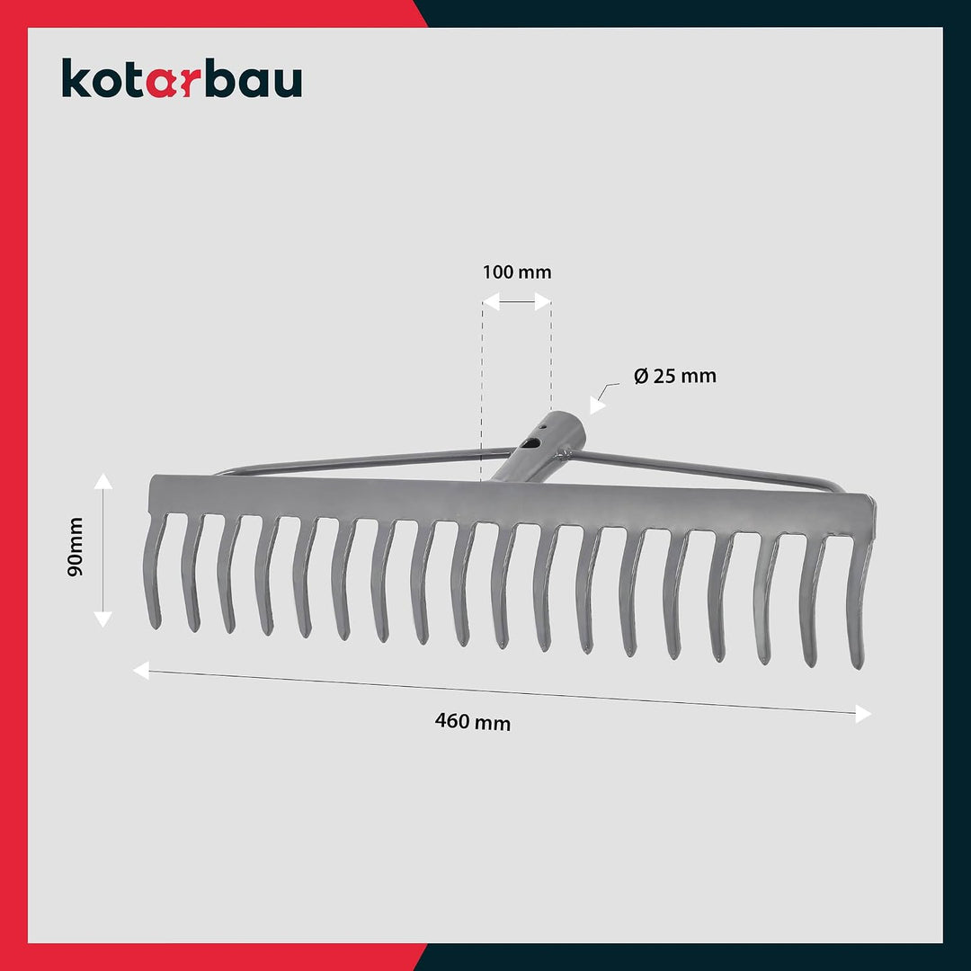 KOTARBAU® Laubrechen - 46 cm - Metall Rechen für Gras &amp; Laub - ohne Holzstiel - Gartenrechen - Rasen