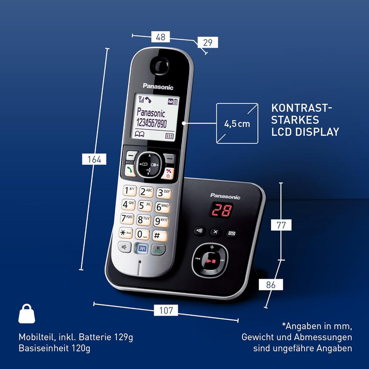 Panasonic KX-TG6821GB DECT Schnurlostelefon mit Anrufbeantworter (strahlungsarm, Eco-Modus, GAP Tele