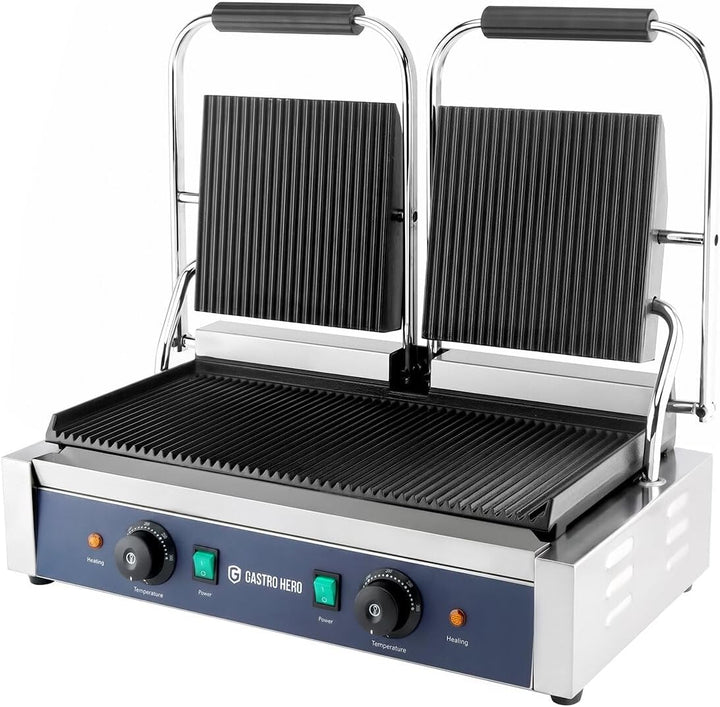 GastroHero Kontaktgrill ECO Doppel Kontaktgrill gerillt 3,6 kW Panini Grill Gastro Grill Sandwichgri