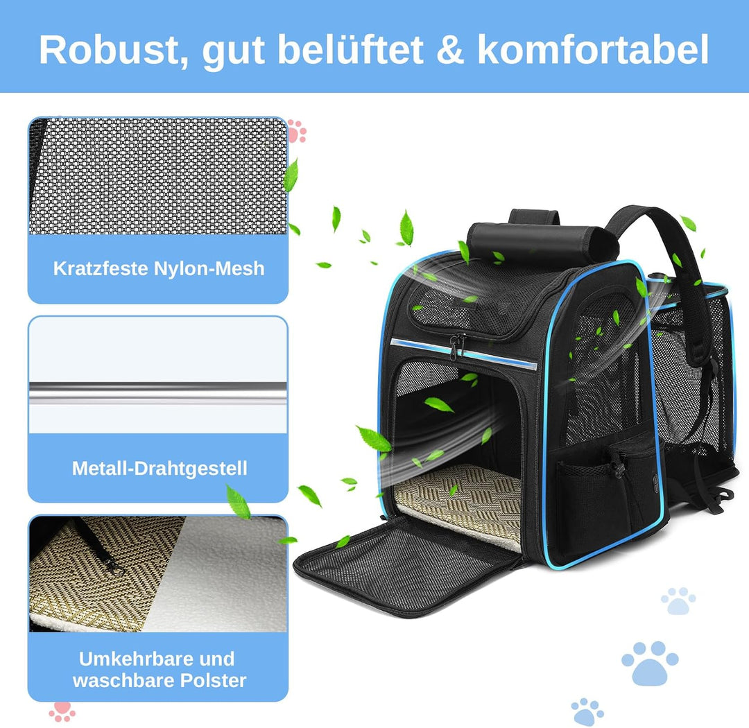 Erweiterbar Katzenrucksack mit Netzfenster, Tragbare und Faltbare Haustier Rucksack mit Innerer Sich