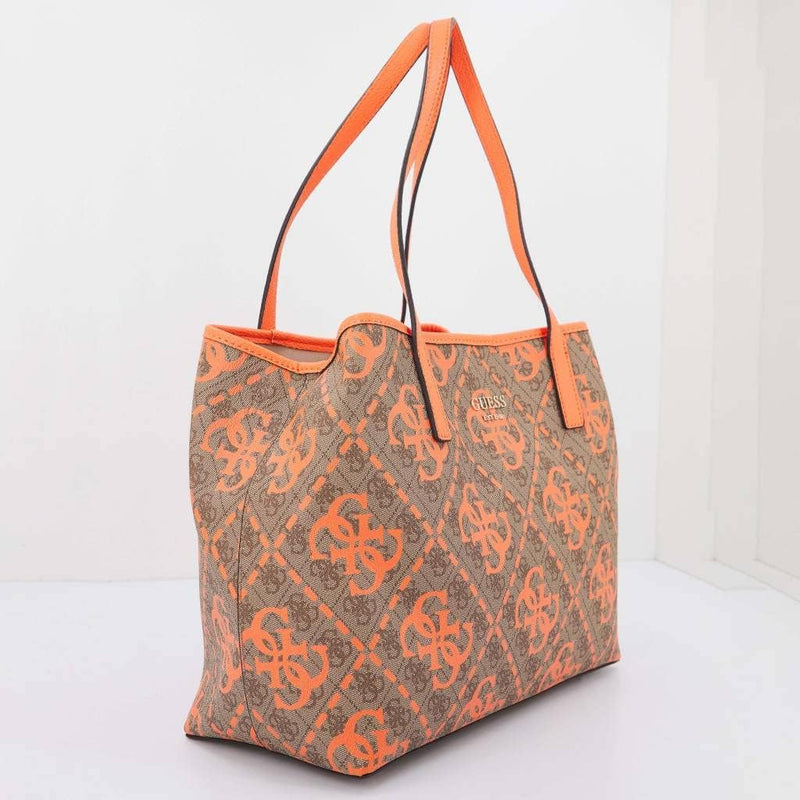 GUESS Damen Vikky Tote Bag Latte -Logo/Orange, Latte -Logo/Orange