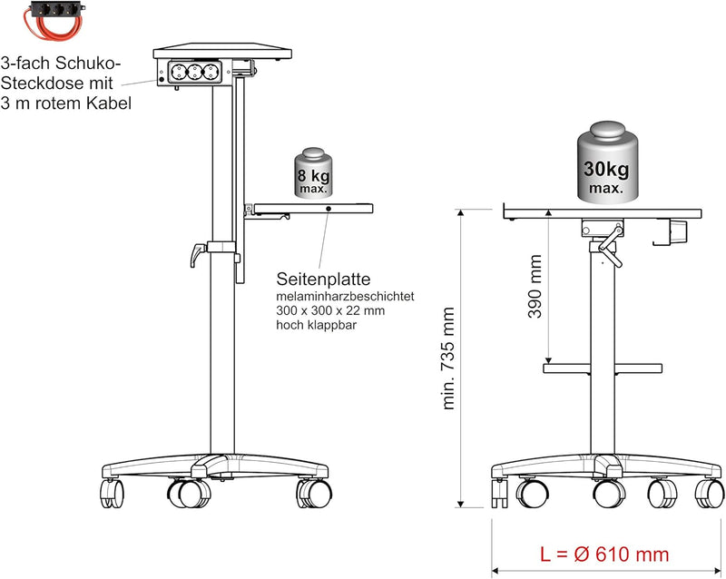 Maul Beamertisch MAULpro | Tisch für Projektor und Beamer | Laptopständer höhenverstellbar | Stabile