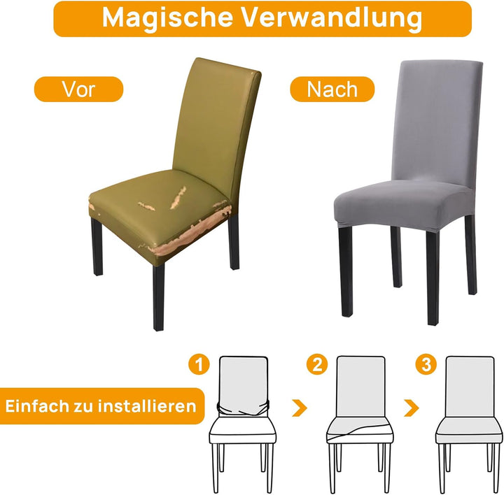 Sufdari Stuhlhussen 6er Set Grau, Stretch Esszimmer Stuhlbezug für Esszimmerstühle, Abnehmbarer Wasc