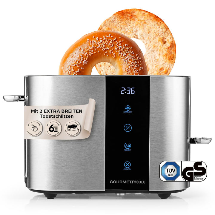 GOURMETmaxx Toaster Kurzschlitz für 2-Scheiben | Edelstahl Toaströster mit 6 Bräunungsgraden und Rea
