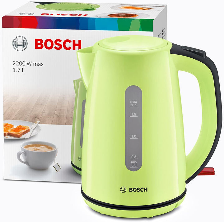 Bosch kabelloser Wasserkocher TWK7506, Abschaltautomatik, Überhitzungsschutz, Kalkfilter, 1,7 L, 220
