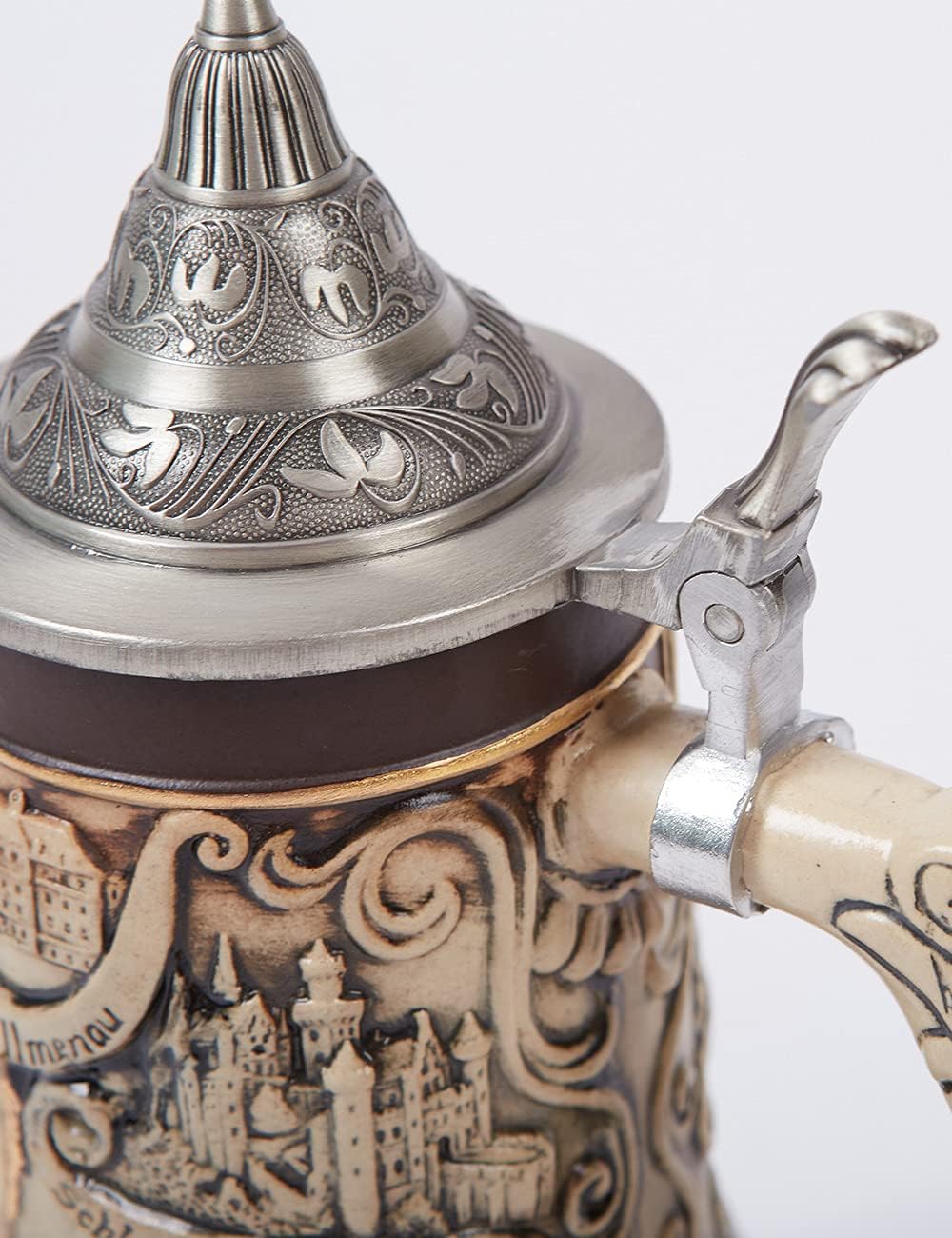 NENBOLEC Bierkrug mit Zinndeckel Bierseidel Steinkrug Gravur Deutsch Zinnwappen Beer Stein 0.9L