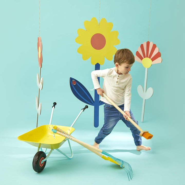Janod - From 3 years old - Happy Garden - Large Plastic and Wooden Broom - Imitation Toy - J03189, B