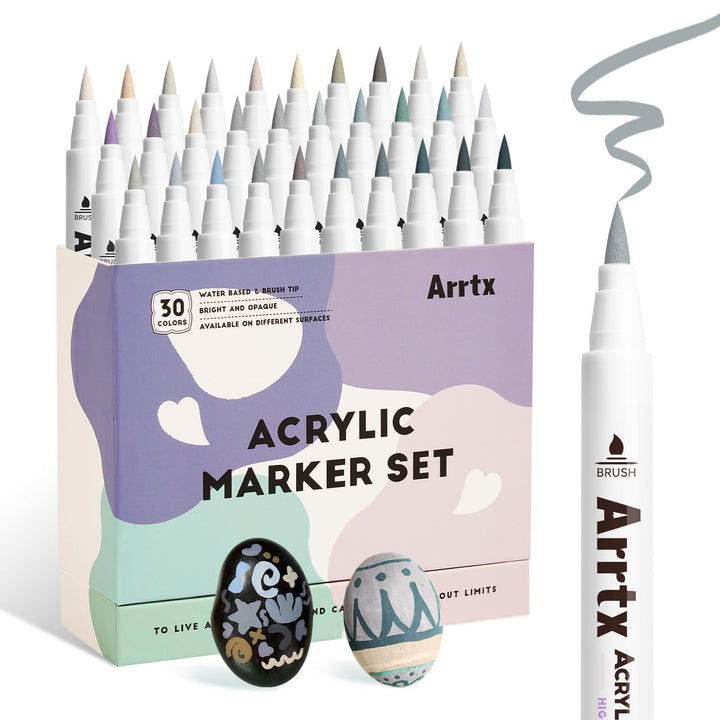 Arrtx 30 Grauton-Acrylfarbmarker, Acrylstifte für Steine Bemalen，Acryl Marker Pinsel Spitze, Permane