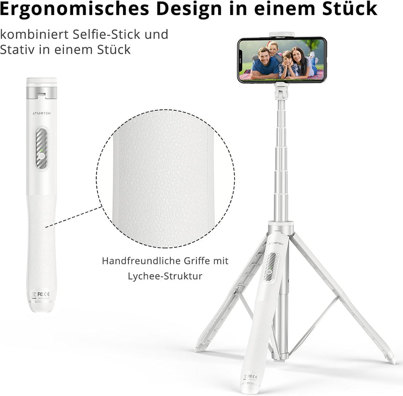 ATUMTEK Selfie-Stick mit 51 Zoll (51 Zoll), Selfie-Stick mit widerstandsfähigem Aluminium und rutsch