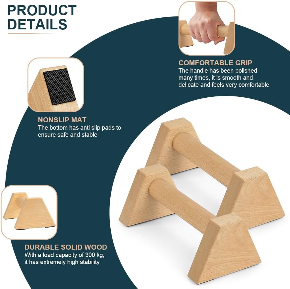flintronic Liegestützgriffe Holz, 1 Paar Rutschfeste Push Up Bars, Holz Parallettes, Ergonomische Ha