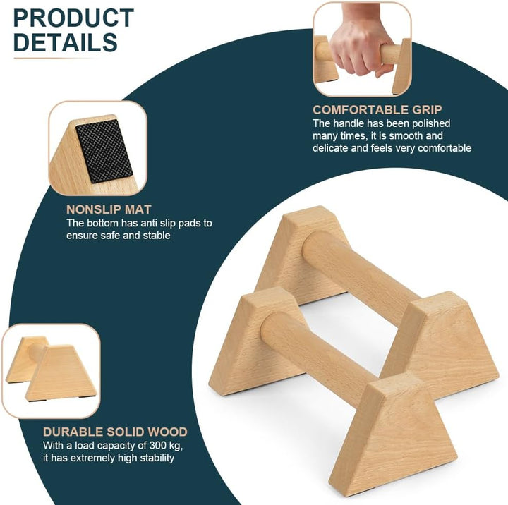 flintronic Liegestützgriffe Holz, 1 Paar Rutschfeste Push Up Bars, Holz Parallettes, Ergonomische Ha