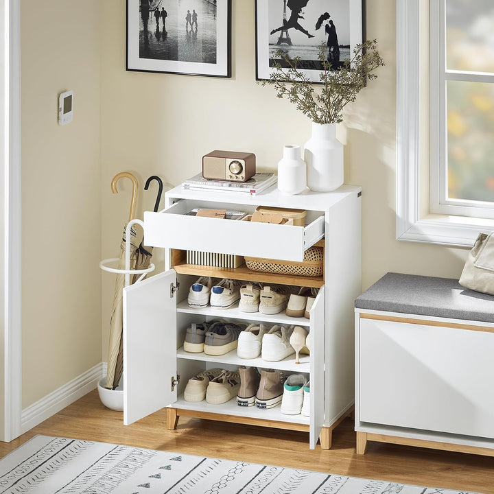 SoBuy Sideboard Kommode Küchenschrank – Modernes Bambusdesign mit Schublade & höhenverstellbarem Reg