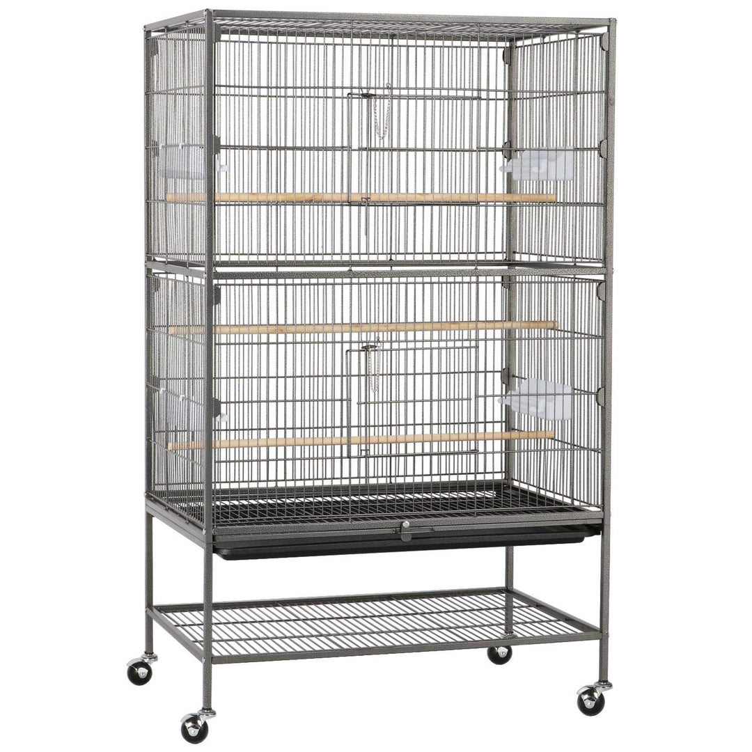 Yaheetech Vogelvoliere Vogelkäfig 2 Türen Vogelhaus Käfig mit 4 Rollen Nagervoliere 131cm hoch