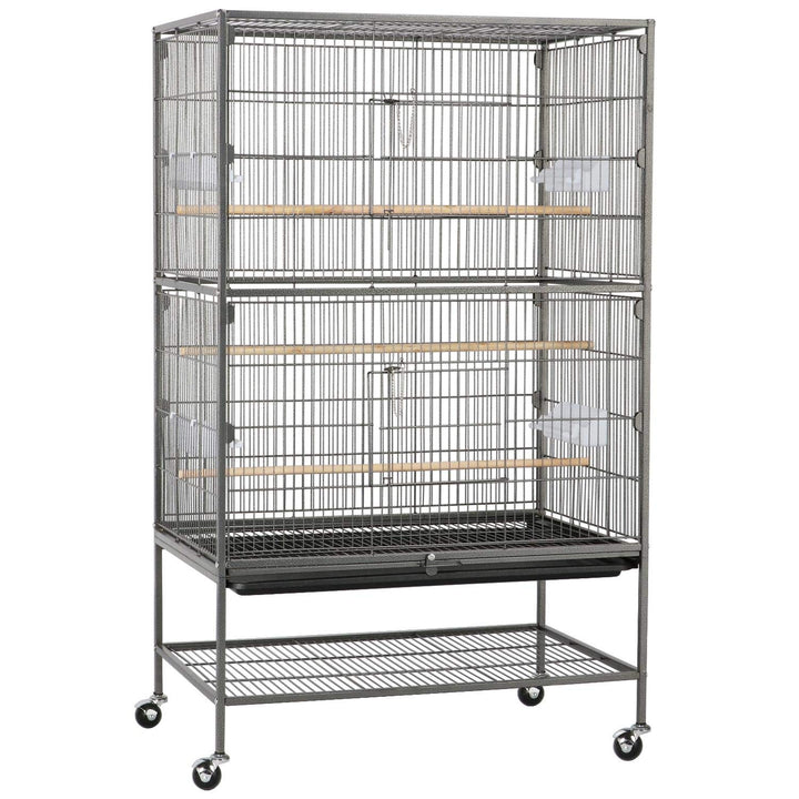 Yaheetech Vogelvoliere Vogelkäfig 2 Türen Vogelhaus Käfig mit 4 Rollen Nagervoliere 131cm hoch