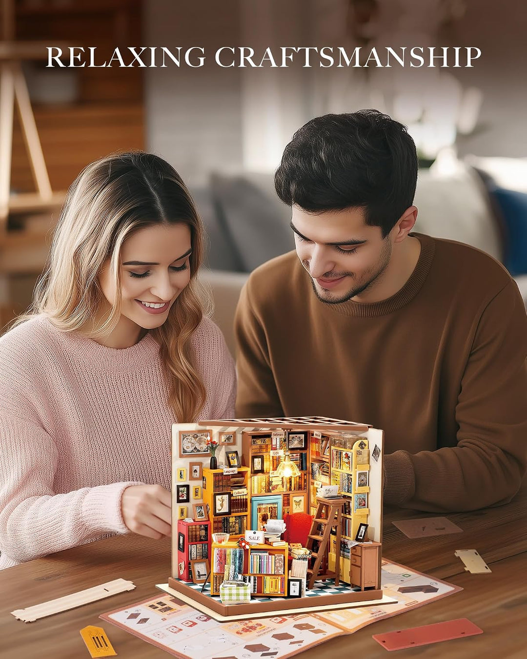 Rolife Miniatur Puppenhaus Kit DIY Holz Bibliothek Haus Modell für Mädchen und Jungen Kinder 14 15 1