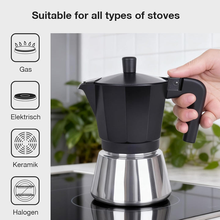 VINATO Neuer Espressokocher Induktion, Moka-Kanne 6 Tassen, Italienische Kaffeekocher, Kaffeekocher