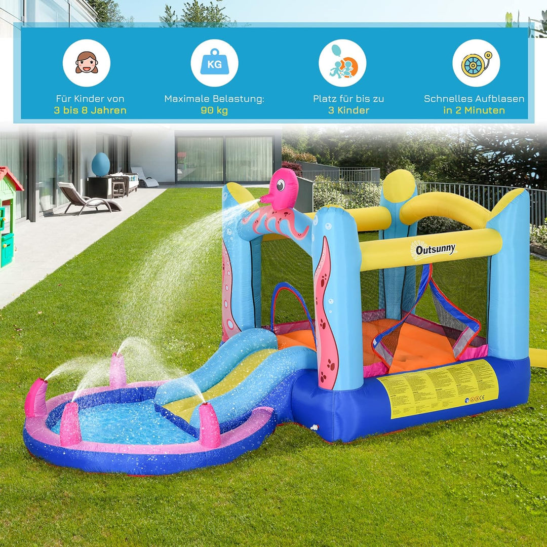 Outsunny Aufblasbare Hüpfburg mit Rutsche Springburg Spielburg Wasserpark für Kinder Trampolin aufbl